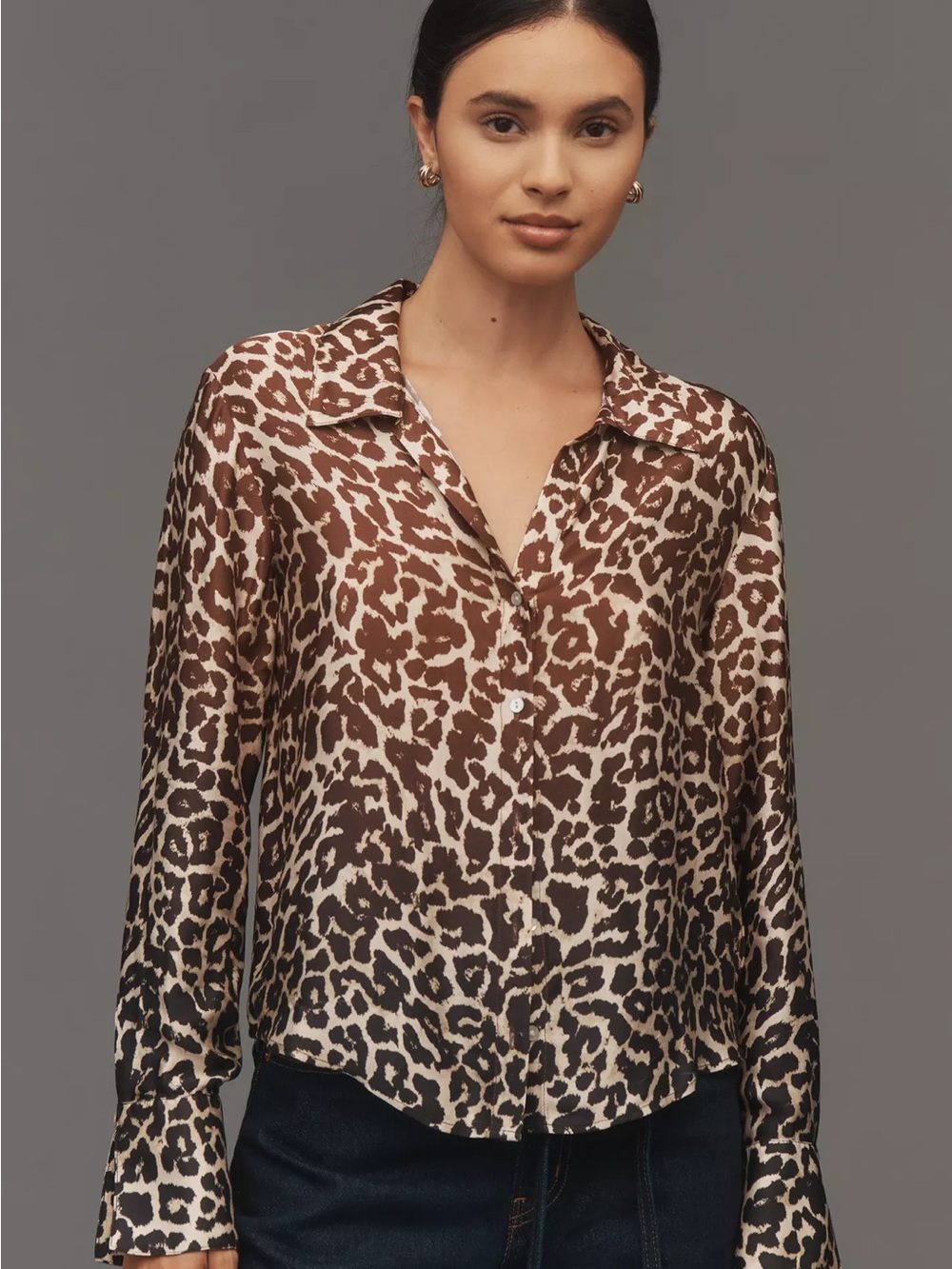 NWT Cloth & Stone Leopard Print Satin Button-Down Shirt